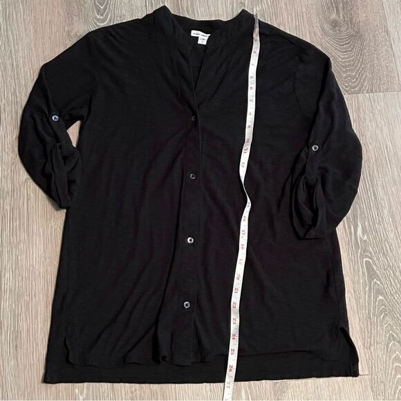 JAMES PERSE Black Jersey Slub Knit Open V Neck Button Down 3/4 SleeveTop M (2) - Picture 3 of 8